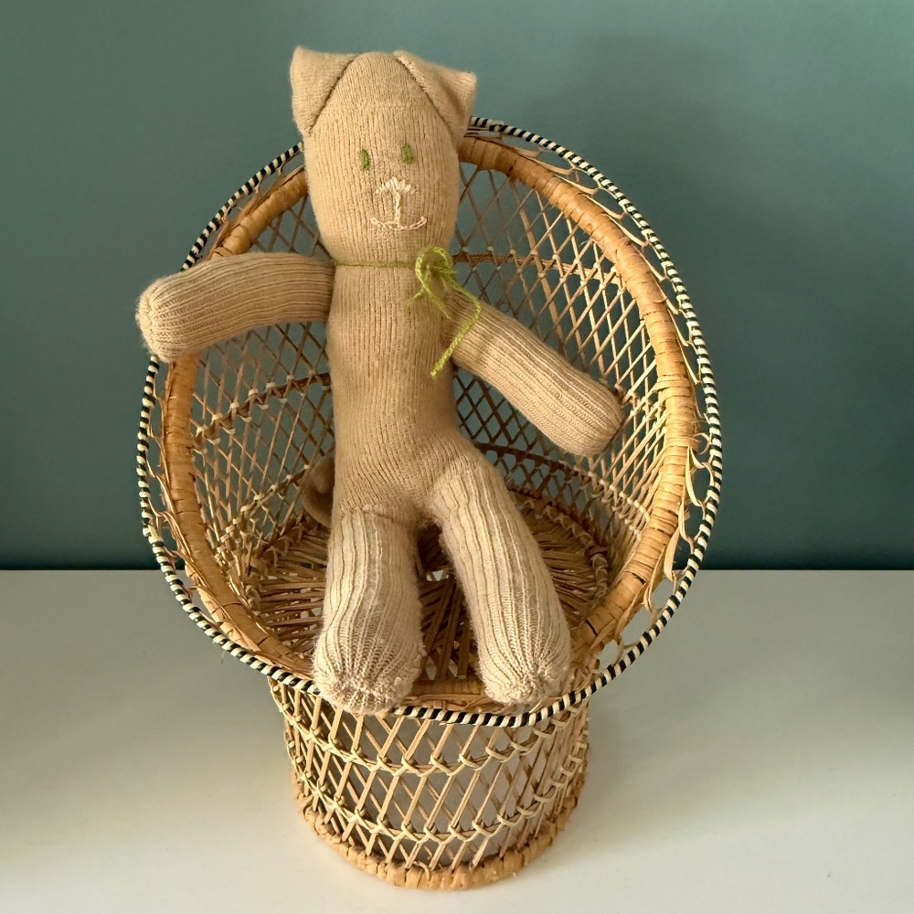 Vintage Handmade OOAK Primitive Cat Sock Doll Plush Stuffed Animal Toy